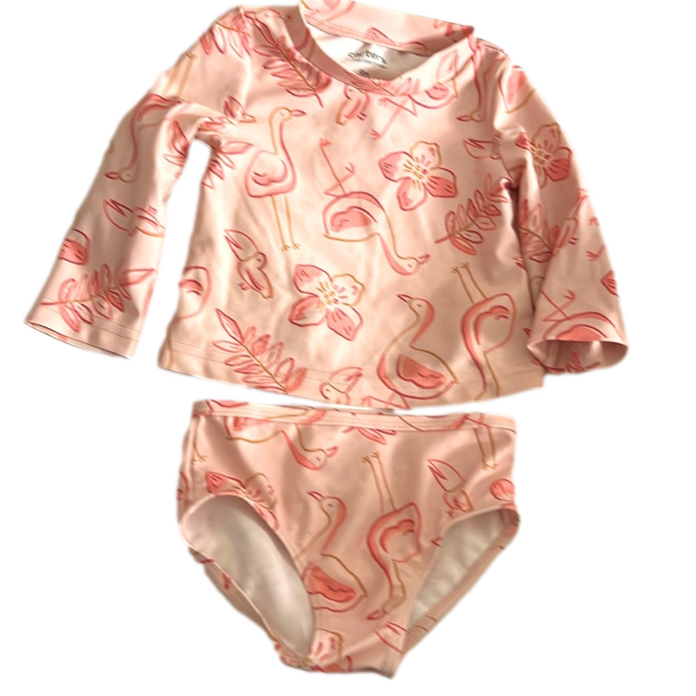 Carter's 2pc Rash-guard Swimmer, SZ 9M, Coral pink Flamingo, UPF 50+. (T4)